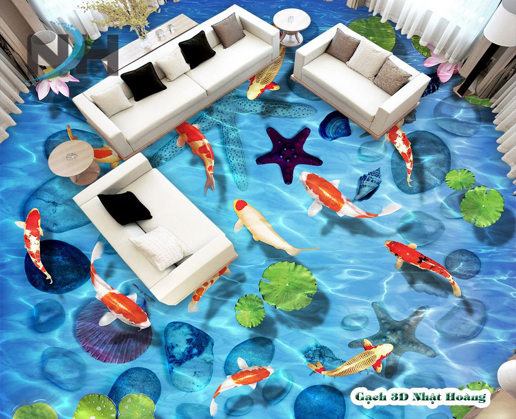 Có ngay hồ cá Koi sôi động trong căn phòng nhờ gạch 3D lát sàn
