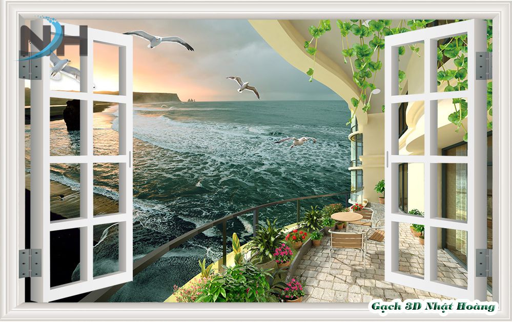Top 10 mẫu tranh gạch kính 5D cửa sổ biển V1
