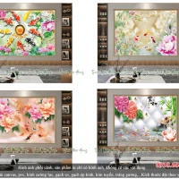 Top 9 mẫu tranh Cửu Ngư Hoa Mẫu Đơn