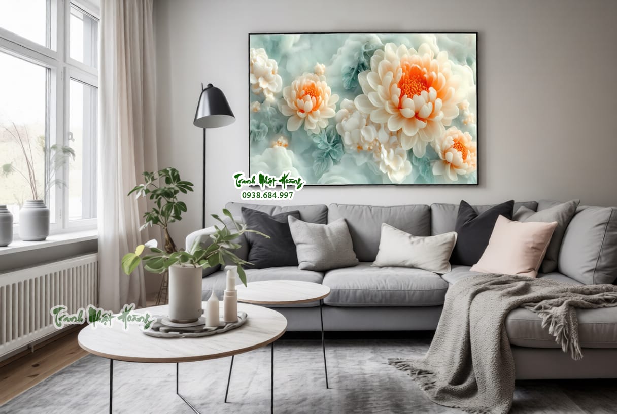 Tranh gạch 3D hoa cúc khổ ngang