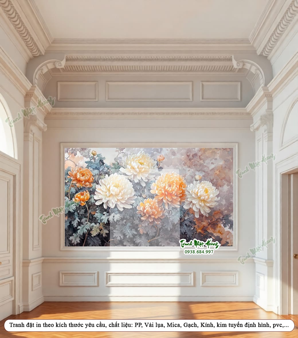 Tranh gạch 3D hoa cúc khổ ngang