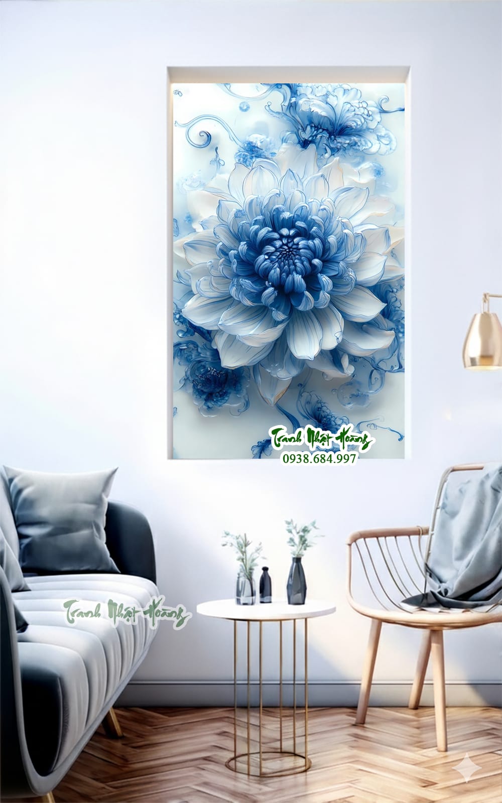 Tranh gạch 3D hoa cúc khổ đứng