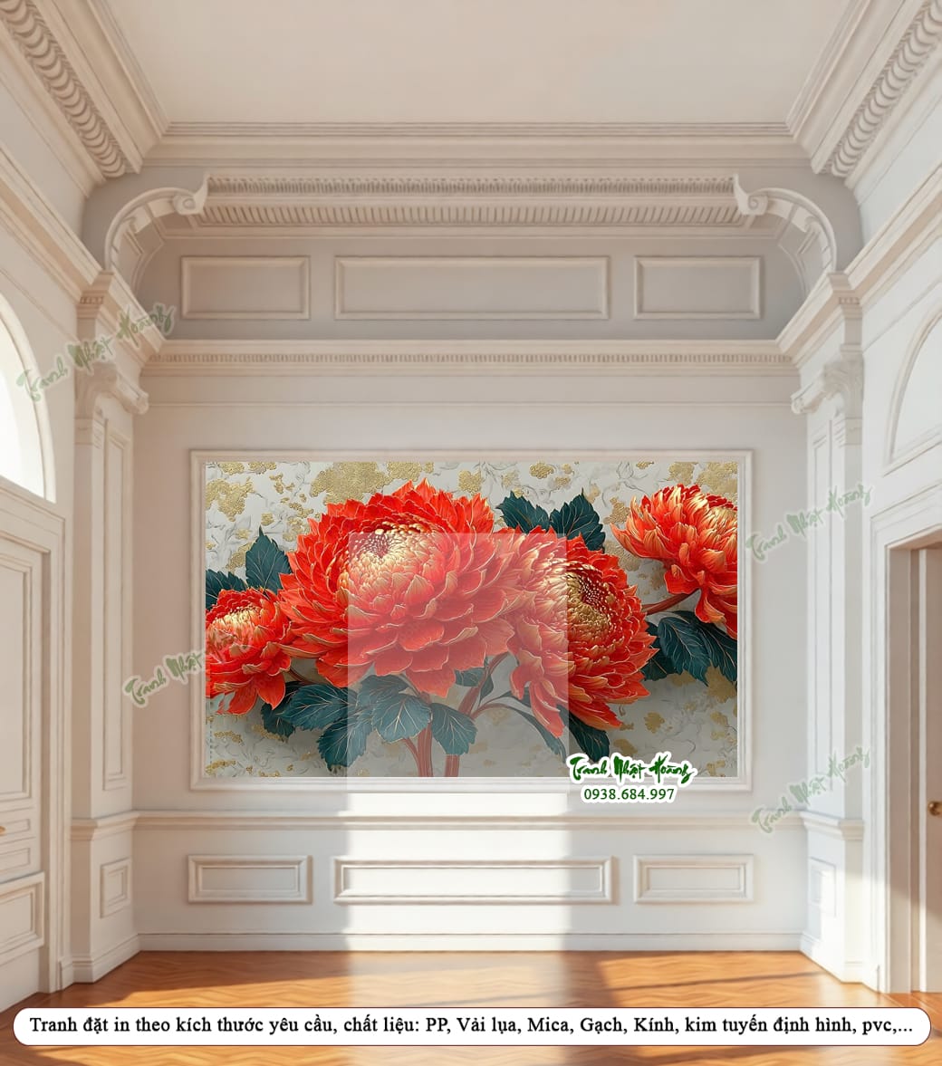 Tranh gạch 3D hoa cúc đỏ